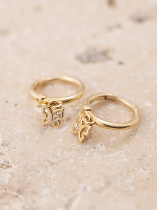 Minimal Taşlı Kelebek 14 Ayar Altın Küpe