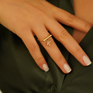 Taşlı Harf 14 Ayar Altın Yüzük