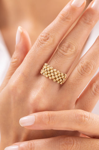 Beş Sıra Sarma Top Top Altın Yüzük