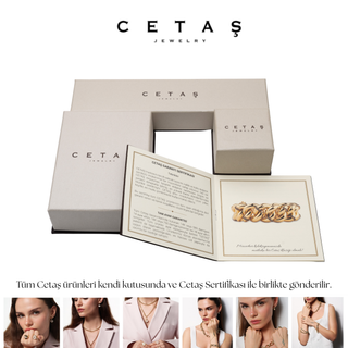 Cetaş Kırmızı Taşlı Kalpli Yıldızlı Çift Zincirli 14 Ayar Altın Kolye