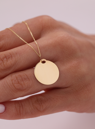 Yuvarlak Plaka 14 Ayar Altın Kolye