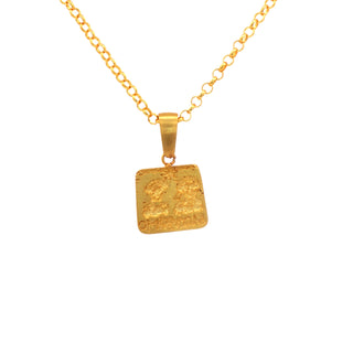 Bars Tabula Antik Kabartmalı Kare 14 Ayar Altın Kolye