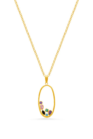 Modern Tasarım Oval Taşlı 14 Ayar Altın Kolye