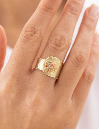 Cetaş Eterna Vintage Taşlı Dokulu 14 Ayar Altın Yüzük