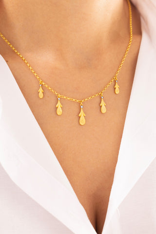 Antik Dokulu Damla 14 Ayar Altın Kolye