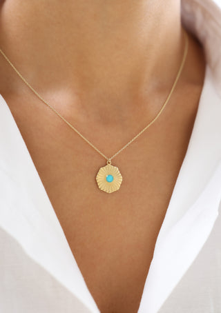 Antik Dokulu Turkuaz Taşlı 14 Ayar Altın Kolye