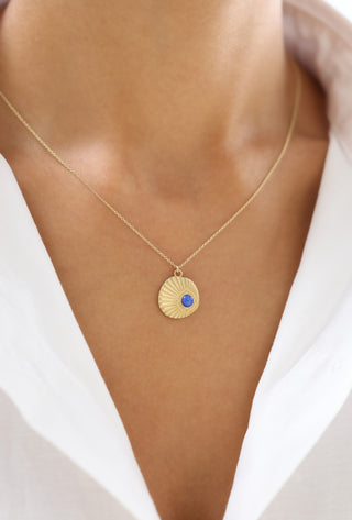 Antik Görünümlü Mavi Taşlı 14 Ayar Altın Kolye