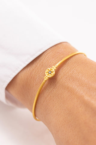 Antik Yuvarlak Taşlı 14 Ayar Altın Kelepçe