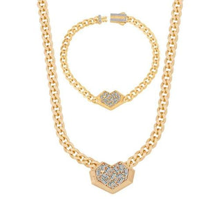 Ema Baget Taşlı Kalp Gurmet 14 Ayar Altın Set