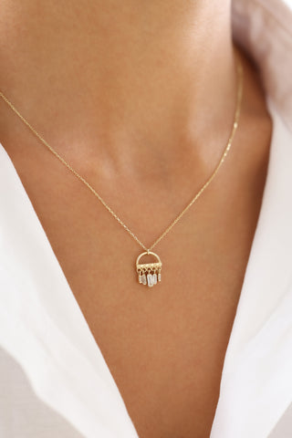 Baget Taşlı Sallantılı 14 Ayar Altın Kolye