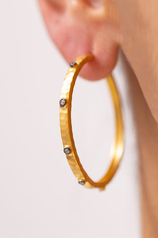 Bars Antik Dokulu Taşlı 14 Ayar Altın Büyük Halka Küpe