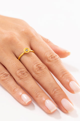 Bars Antik Dokulu Yuvarlak Taşlı 14 Ayar Altın Yüzük