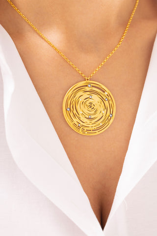 Bars Galaksi Desenli Işıltılı 14 Ayar Altın Kolye