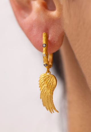 Bars Melek Kanadı Antik Dokulu 14 Ayar Altın Küpe