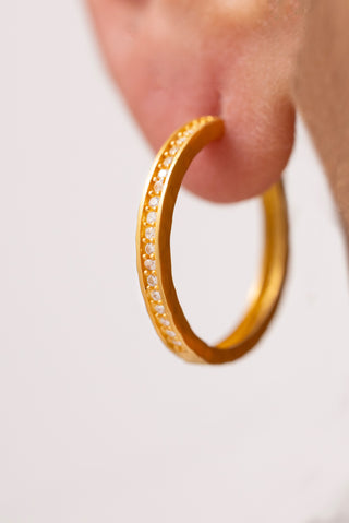 Bars Taşlı Halka 14 Ayar Altın Kadın Küpe