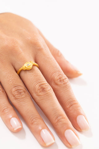 Bars Vintage Dokulu Zarif Tek Taş 14 Ayar Altın Yüzük