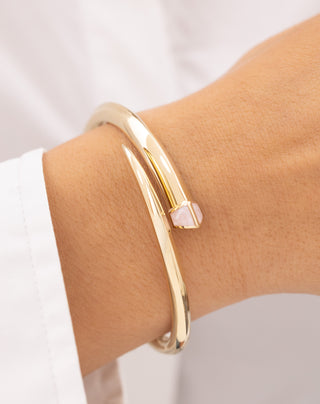 Cetaş Pembe Mineli Küp 14 Ayar Altın Kelepçe