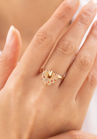 Cetaş Renkli Taşlı Kalp 14 Ayar Altın Yüzük