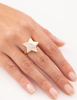 Cetaş Sedef Detaylı Yıldız Form 14 Ayar Altın Yüzük