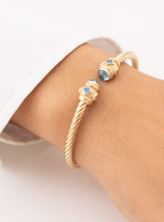 Cetaş Twist Antik Mavi Taşlı 14 Ayar Altın Kelepçe