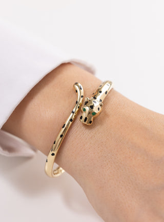 Cetaş Yeşil Taş Gözlü Panter 14 Ayar Altın Kelepçe