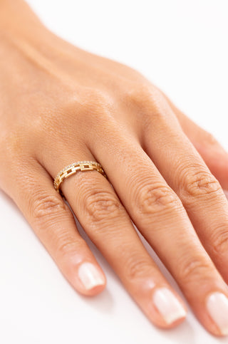 Çift Sıra Taşlı Zincir Model 14 Ayar Altın Yüzük