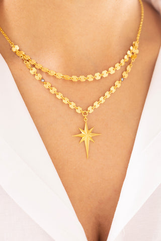 Bars Çift Zincirli Yıldız Uçlu 14 Ayar Altın Kolye