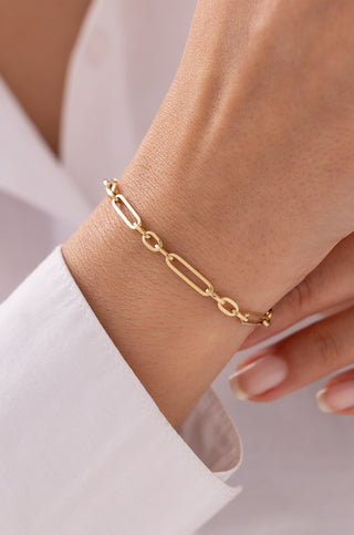 İnce Paperclip Zincir 14 Ayar Altın Bileklik
