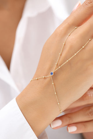 İnce Toplu Zincir Mavi Taşlı 14 Ayar Altın Şahmeran