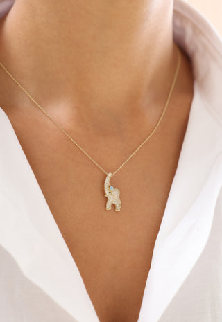 Mavi Işıltılı Fil 14 Ayar Altın Kolye