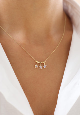 Işıltılı Lila Yıldızlı 14 Ayar Altın Kolye