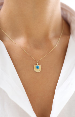 Kabuk Formlu Nazar Boncuğu 14 Ayar Altın Kolye