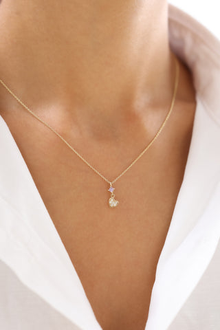 Kalpli Mor Taşlı 14 Ayar Altın Kolye