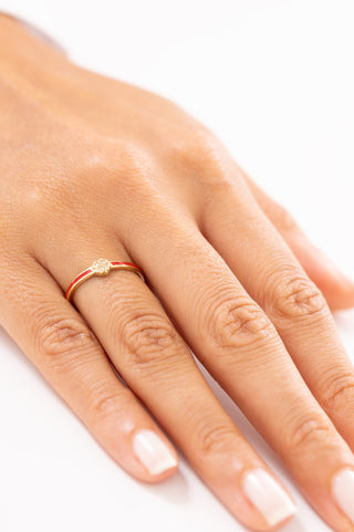 Kırmızı Mineli Çiçek Formlu 14 Ayar Altın Yüzük