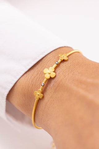 Taşlı Çiçekli Antik 14 Ayar Altın Kadın Kelepçe