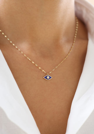 Lacivert Mine Taşlı Nazar Boncuğu 14 Ayar Altın Kolye