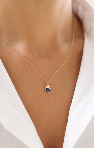 Lacivert Taşlı Organik Form 14 Ayar Altın Kolye
