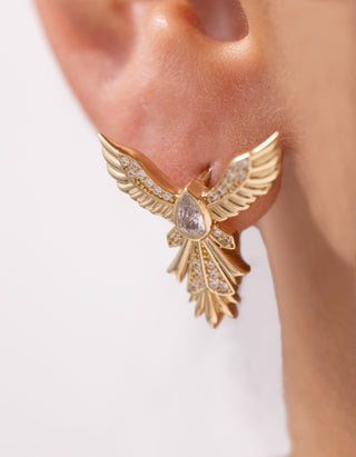 Melek Kanadı Figürlü Taşlı Altın Küpe