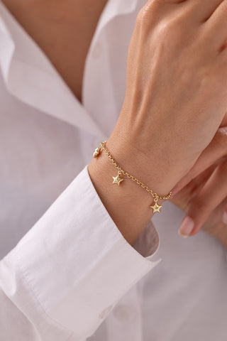 Mini Yıldız Sallantılı 14 Ayar Altın Bileklik