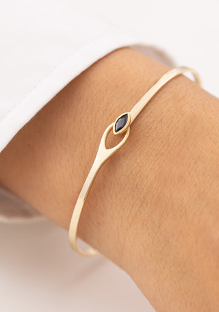 Cetaş Modern Tasarım Siyah Taşlı 14 Ayar Altın Kelepçe