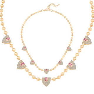 Pembe Taşlı Baget Silindir Kolye