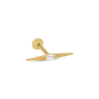 Modern V Form Baget Taş Tasarım 14 Ayar Altın Piercing