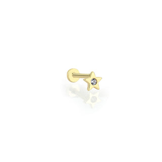 Modern Taşlı Yıldız Tasarım 14 Ayar Altın Piercing