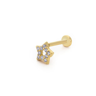 Işıltılı Yıldız Çerçeveli Zirkon Taşlı 14 Ayar Altın Piercing