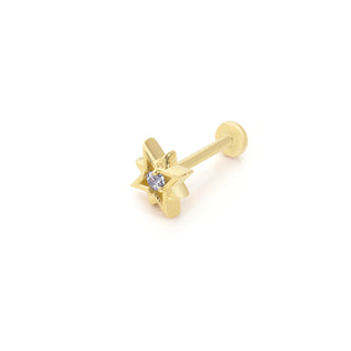 Altın Yıldız Tek Taşlı 14 Ayar Altın Piercing