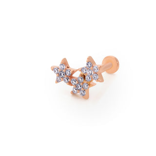 Parıltılı Üçlü Yıldız Rose 14 Ayar Altın Piercing