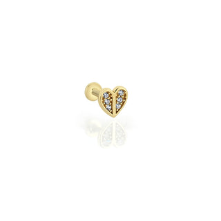 Romantik Kalp Figürlü Taşlı 14 Ayar Altın Piercing