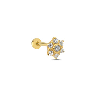 Güneş Çiçeği Model Taşlı 14 Ayar Altın Piercing