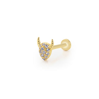 Boynuzlu Taşlı 14 Ayar Altın Piercing