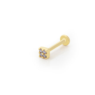 Küçük Kare Taşlı Işıltı 14 Ayar Altın Piercing